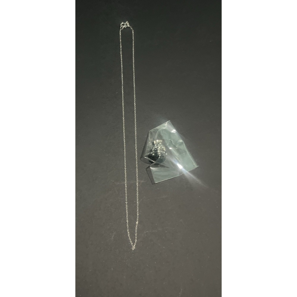 16" 925  Sterling Silver Chain W/ Teardrop Black Clear Gemstone Pendant New‎